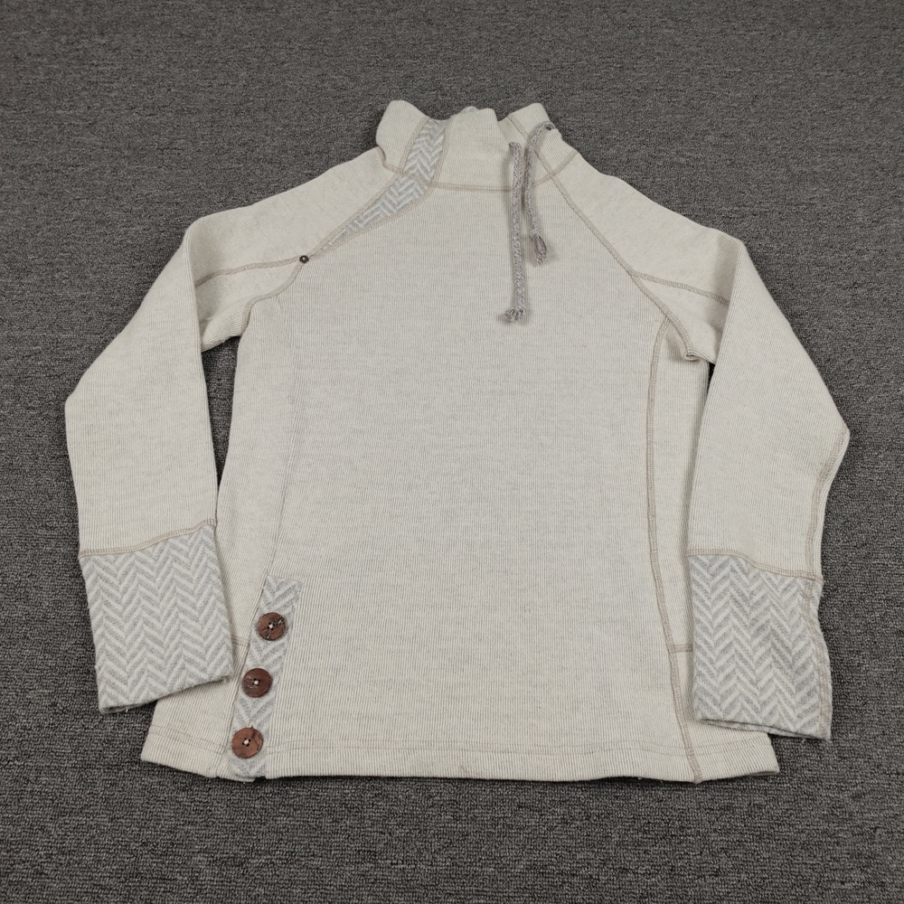 PrAna Sweater Womens Medium White Wool Blend Mock Neck Herringbone Pullover